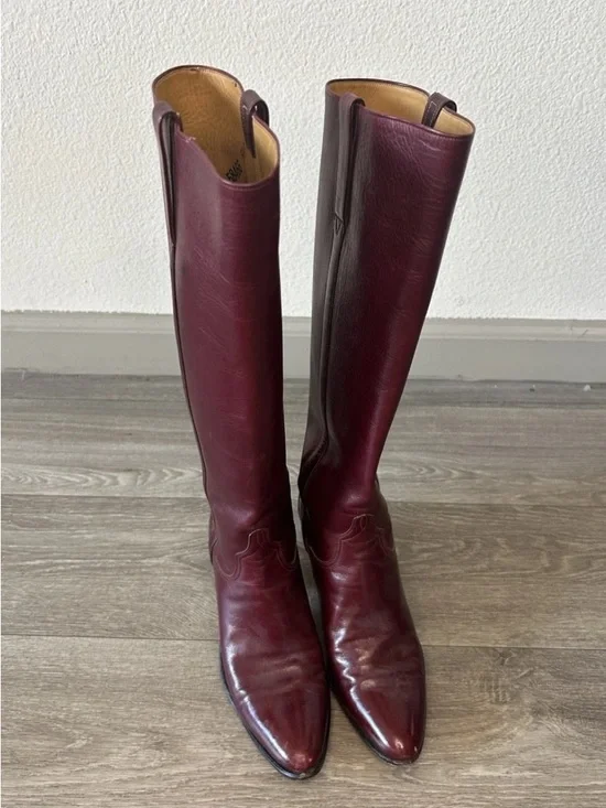 Vintage Burgundy Leather Knee High Boots Western Y2K Size 5.5B Bohemian Festival - Picture 16 of 16